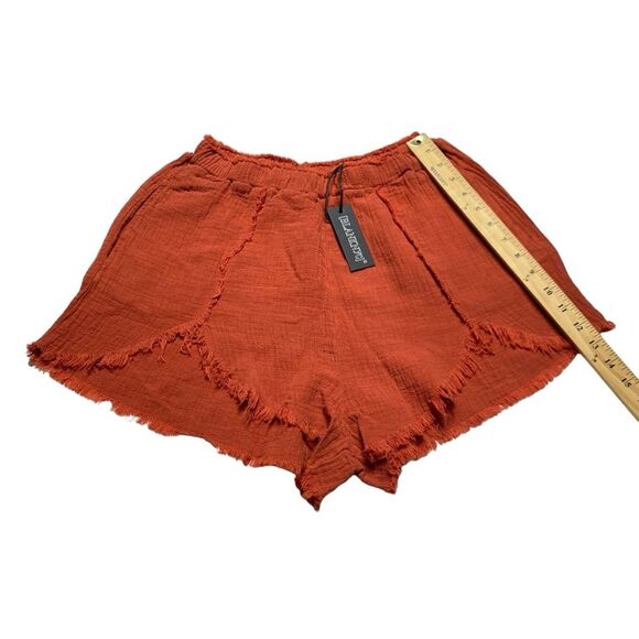 Blank NYC 100% Cotton Elastic Waist Shorts Raw Frayed Rust Pockets Sz S NWT - Picture 6 of 11